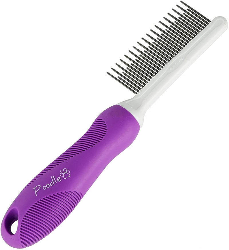 Pet Comb with Long & Short Stainless Steel Teeth for Removing Matted Fur, Knots & Tangles – Detangler Tool Accessories for Safe & Gentle DIY Dog & Cat Grooming (Grooming Comb)