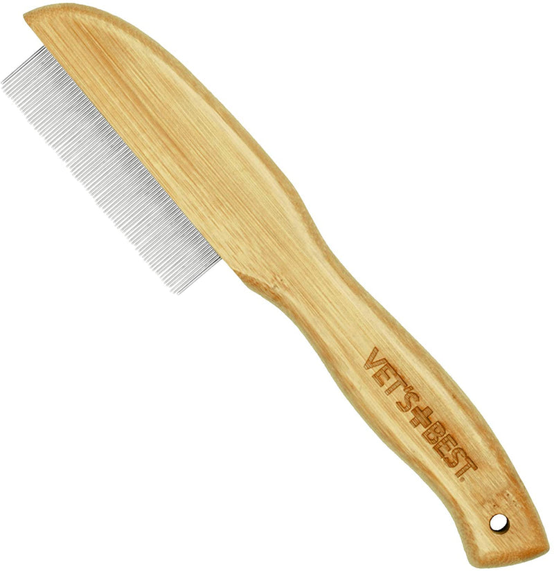 Flea Comb Real Bamboo with Contour Grip Handle for Dogs and Cats