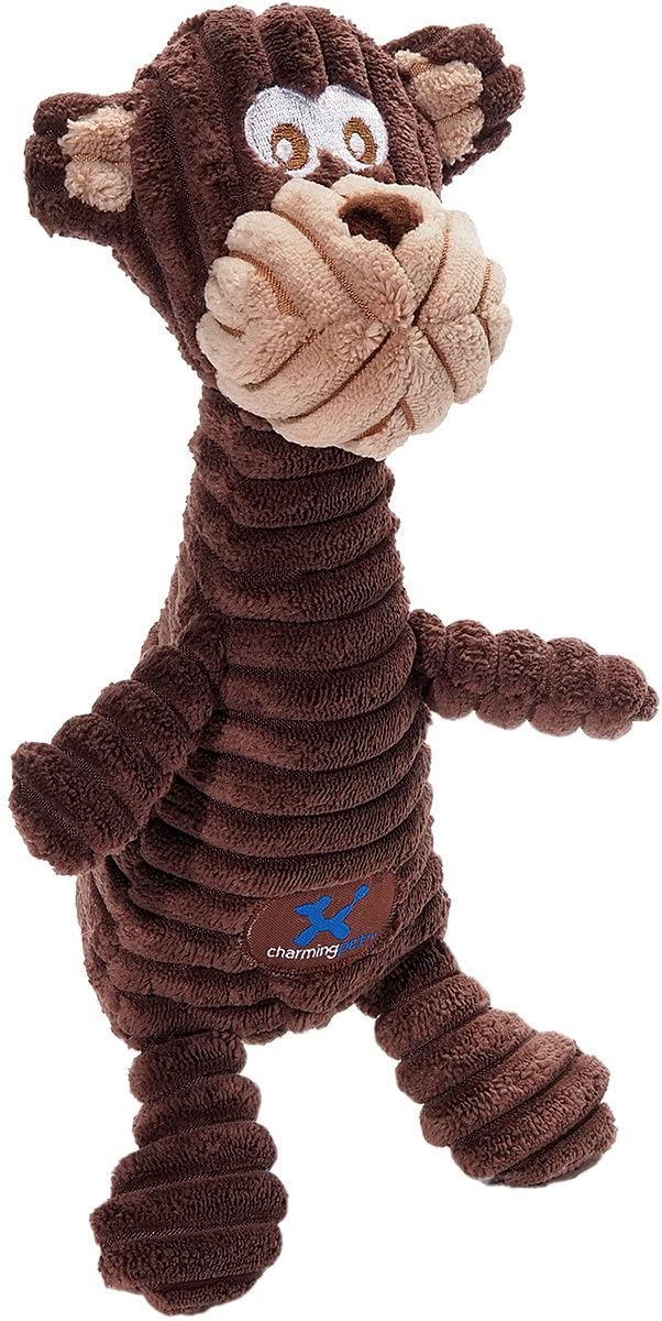 Pet Squeakin’ Squiggles Monkey Dog Toy - Tough and Durable Corduroy Plush Squeaky Toy for Dogs