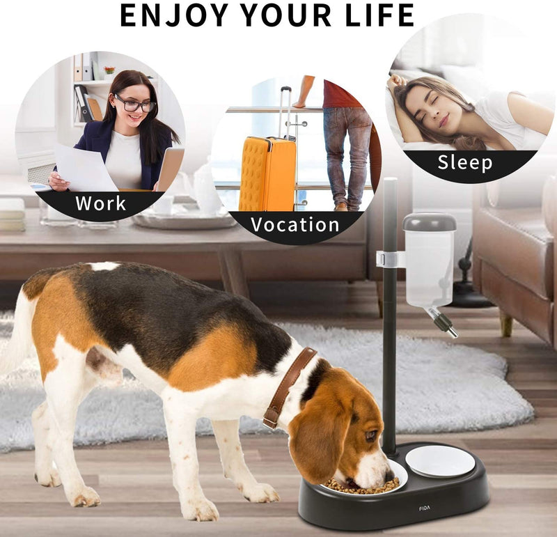 Pet Standing Water Dispenser Feeder Bowl, No Drip Water Bottle 22oz Food Feeder with Adjustable Height for Cats Dogs