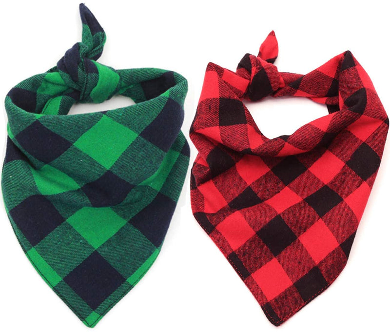 Dog Bandana Christmas Classic Plaid Pet Bandana Scarf Triangle Bibs Kerchief Set Pet Costume Accessories Decoration for Small Medium Large Dogs Cats Pets (S, Red Plaid + Green Plaid)