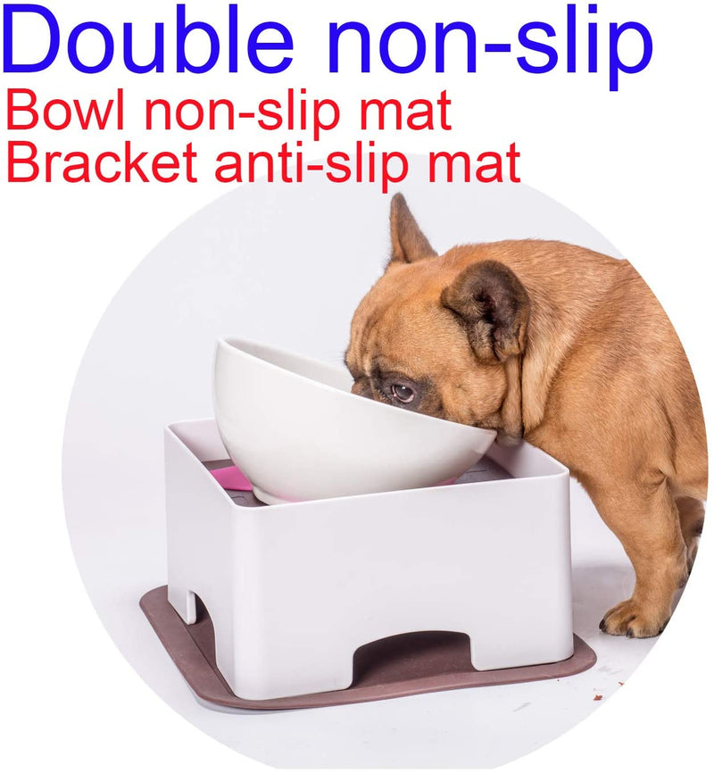 Elevated Tilted Dog Bowls Set with Adjustment Bracket,Ceramics Single Food Feeding Dish for Flat Face Dogs, Double Non-Slip Design