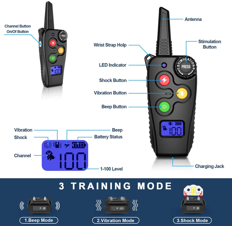 Collar for Dogs with Remote 2800 Feet Rechargeable Dog Training Collar Waterproof