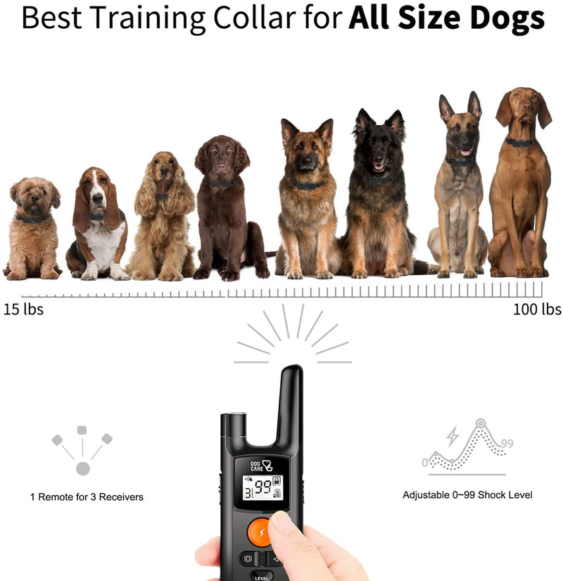 Dog Training Collar - Rechargeable Dog Shock Collar w/3 Training Modes, Beep, Vibration and Shock, Rainproof Training Collar, Up to 1000Ft Remote Range, Adjustable Shock Levels Dog Training Set