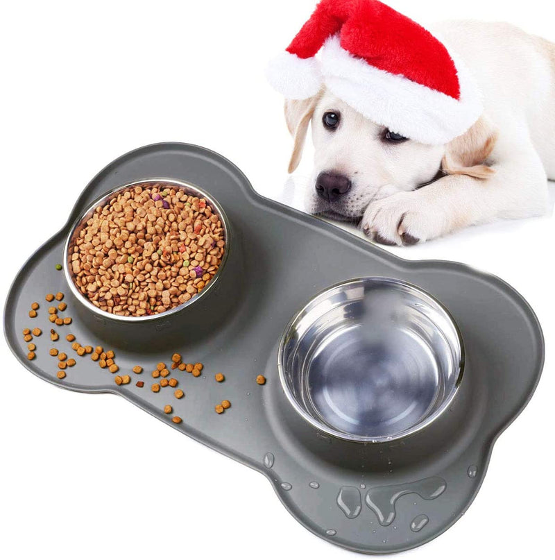 Dog Bowls with Anti-Overflow and Anti-Skid Silicone Dog Food Mat, Stainless Steel Feeder Easy to Clean for Small Medium Large Dogs Cats Pets