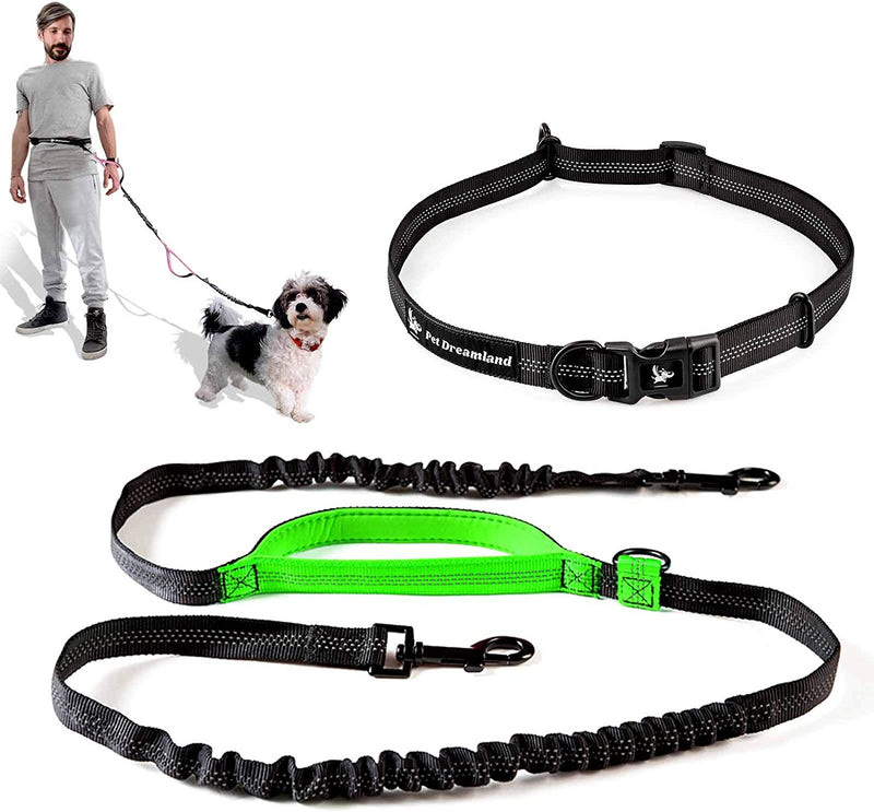 Pet Dreamland Hands Free Dog Leash for Running, Walking, Hiking, Cycling and Training. Bungee Harness, Adjustable Waist Belt, Single or Double Handle, Reflective Stitching. Small, Medium, Large Dogs