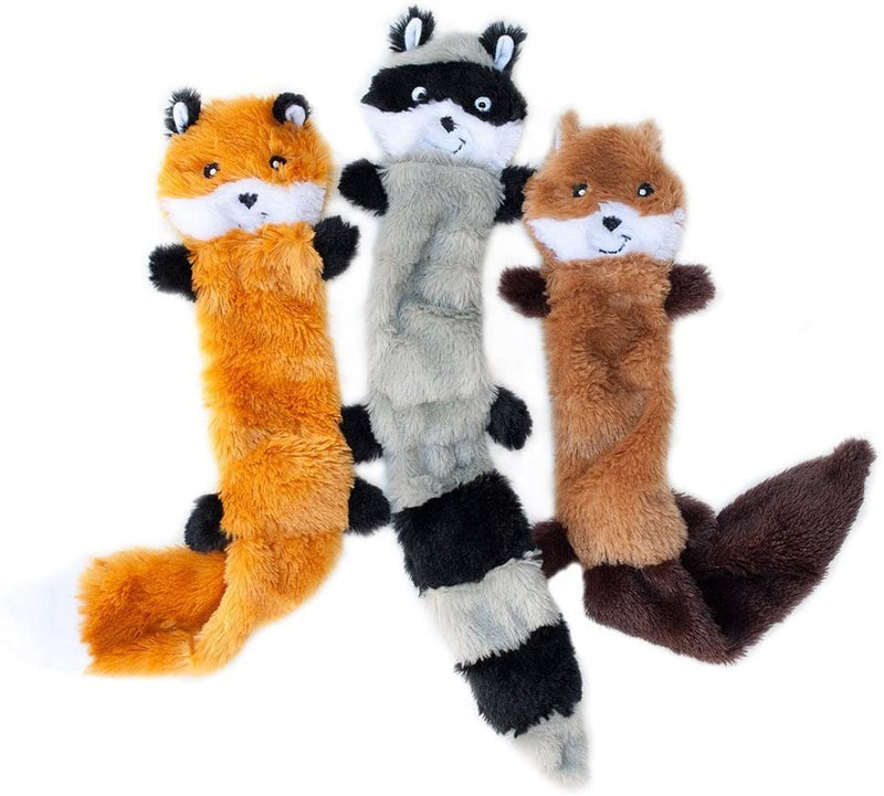 Skinny Peltz No Stuffing Squeaky Plush Dog Toy, Fox, Raccoon, and Squirrel - Large