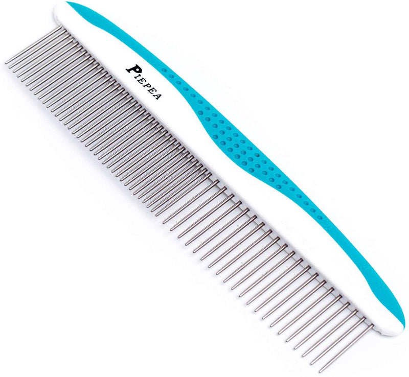 Pet Comb, Stainless Steel Teeth Comb for Dogs & Cats, Pet Hair Comb for Home Grooming Kit, Removes Knots, Mats and Tangles, 7 1/4"