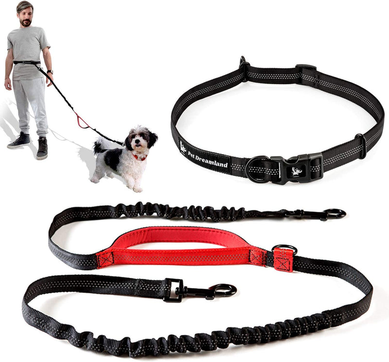 Pet Dreamland Hands Free Dog Leash for Running, Walking, Hiking, Cycling and Training. Bungee Harness, Adjustable Waist Belt, Single or Double Handle, Reflective Stitching. Small, Medium, Large Dogs