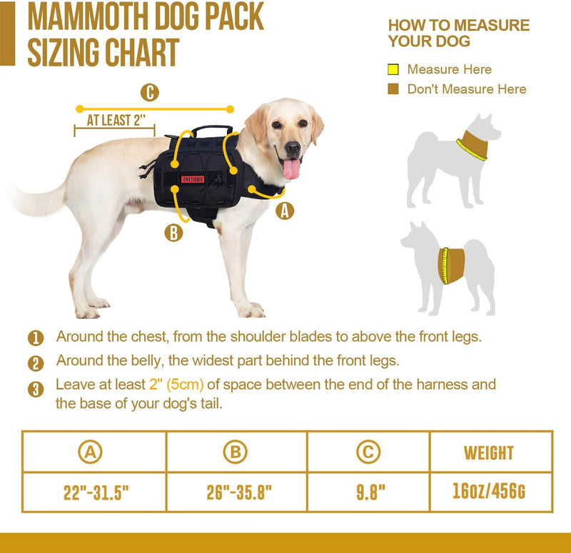 Dog Backpack for Hiking Nylon Dog Harness Backpack with Side Pockets for Large Dog with 22"-31.5" Neck Girth and 29"-35.8" Chest Girth