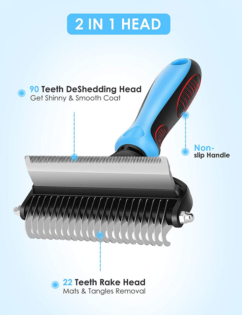 Pet Grooming Brush for Dogs/Cats, 2 in 1 Deshedding Tool & Undercoat Rake Dematting Comb for Mats & Tangles Removing, Reduces Shedding by up to 95%, Great for Short to Long Hair Small Large Breeds