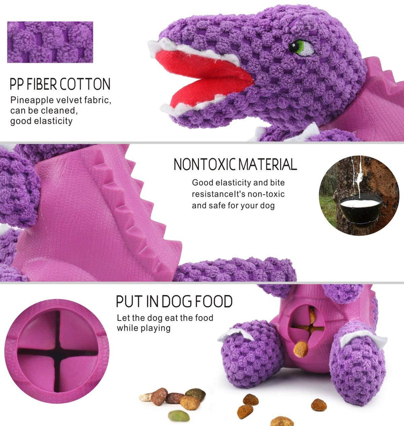 Squeaky Dog Toys Dog Chew Toy for Aggressive Chewer Dinosaur Plush Dog Treat Dispensing Toy Interactive Boredom Play Pet Dog Cat Chew Toy for Small Medium Large Breed