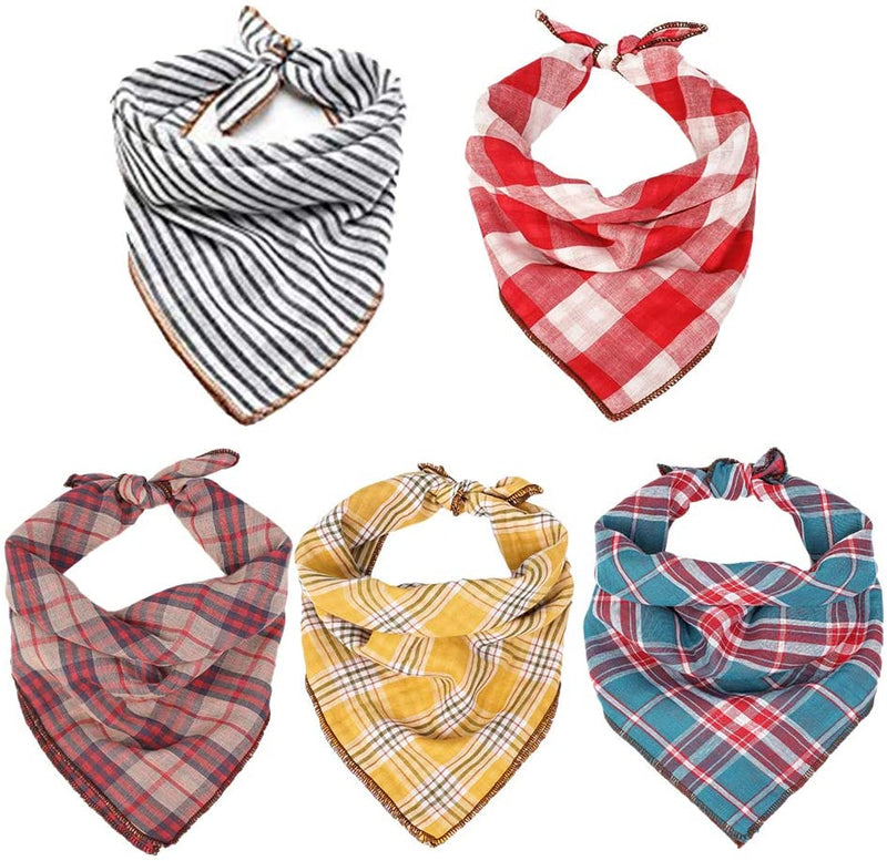 Dog Bandana- 5pcs Washable Dog Bandanas Square Plaid Printing Dog Kerchief Set Scarf Accessories for Small to Large Dogs Cats Pets Reversible