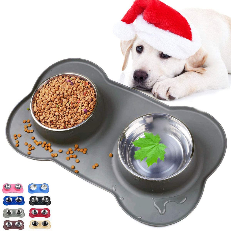 Dog Bowls with Anti-Overflow and Anti-Skid Silicone Dog Food Mat, Stainless Steel Feeder Easy to Clean for Small Medium Large Dogs Cats Pets