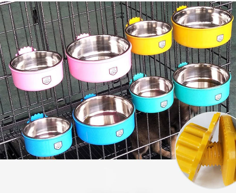 Pet Feeder Dog Bowl Stainless Steel Food Hanging Bowl Crates Cages Dog Parrot Bird Pet Drink Water Bowl Dish Accessory (L: 6''x2.2'', Pink)