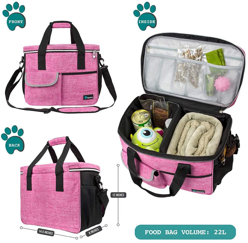 Dog Travel Bag | Airline Approved Tote Organizer with Multi-Function Pockets, Food Container Bag and Collapsible Bowl | Perfect Weekend Pet Travel Set for Dog, Cat