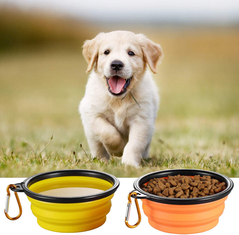 Dog Bowl Travel Portable Dog Bowl(12oz) Silicone Foldable Travel Bowl/Pet Food Bowl/Cat Water Bowl/Silicone Pet Expandable Bowls + Carabiners Per Set