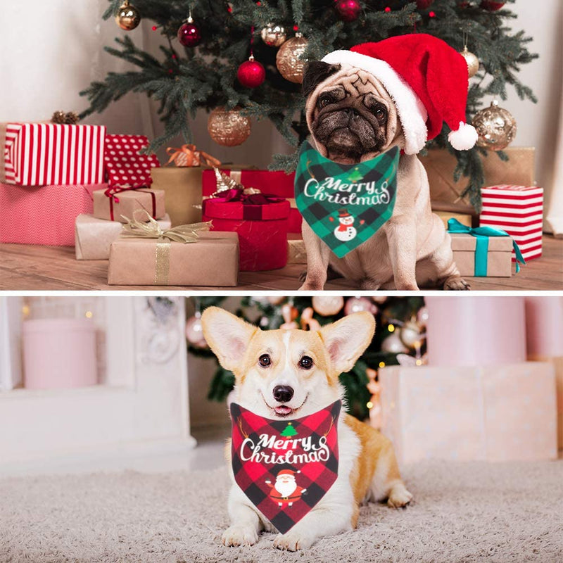 Dog Bandana Christmas Classic Plaid Pet Santa Snowman Pet Cats Pets