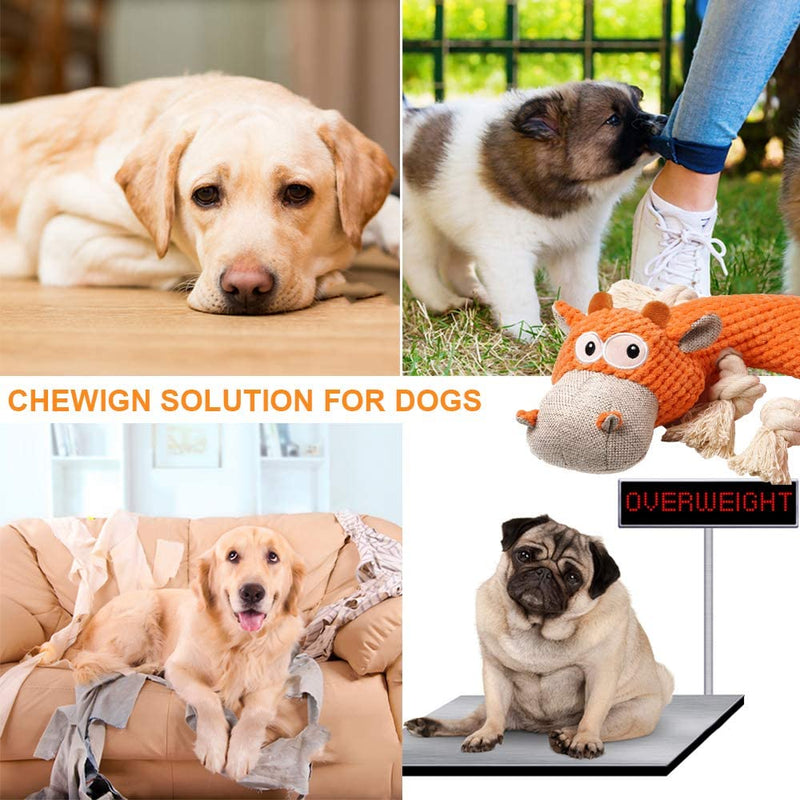 Dog Plush Toys | Squeaky Dog Chew Toys for Boredom | Interactive Stuffed Dog Toys for Small Medium Large Dogs, Durable Tough Rope Toys for Puppy Pet Hippo Shape