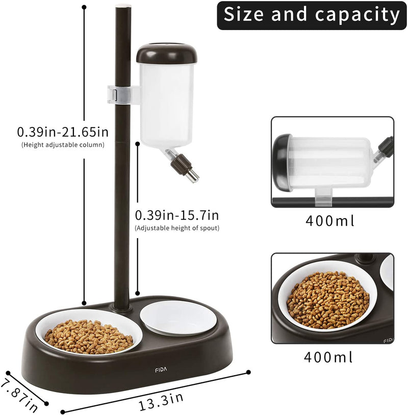 Pet Standing Water Dispenser Feeder Bowl, No Drip Water Bottle 22oz Food Feeder with Adjustable Height for Cats Dogs