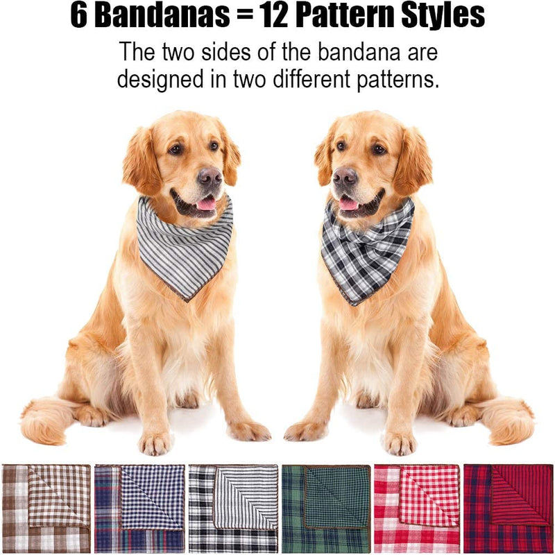 Dog Bandanas - 6PCS Birthday Gift Washable Green Black Brown Blue Red Square Plaid Printing Dog Bib Double Reversible Kerchief Scarf Adjustable Accessories for Small to Large Dog Puppy Cat