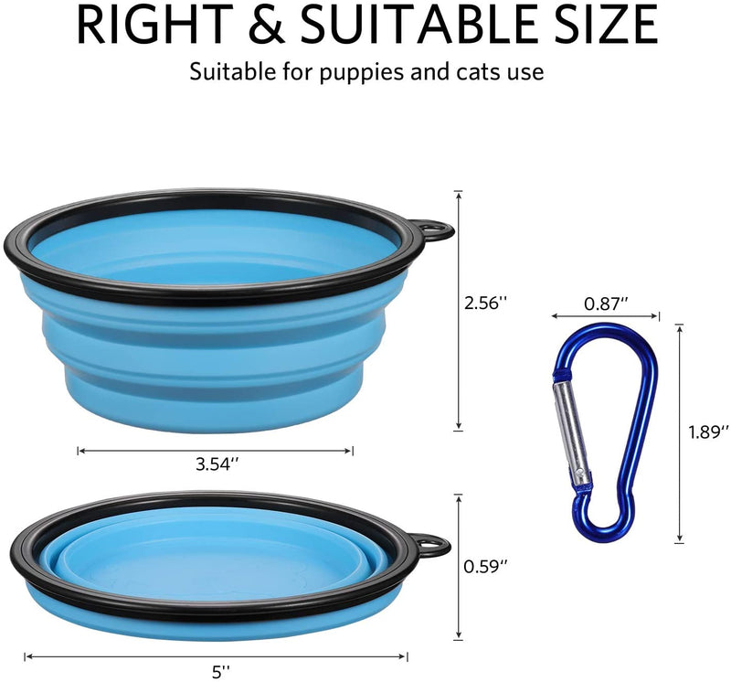 Dog Bowl Travel Portable Dog Bowl(12oz) Silicone Foldable Travel Bowl/Pet Food Bowl/Cat Water Bowl/Silicone Pet Expandable Bowls + Carabiners Per Set