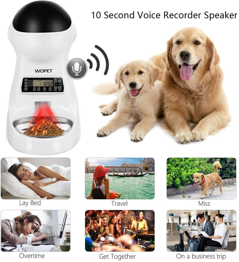 3L Automatic Cat Feeder Auto Dog Food Dispenser with Stainless Steel Food Bowl Voice Recorder