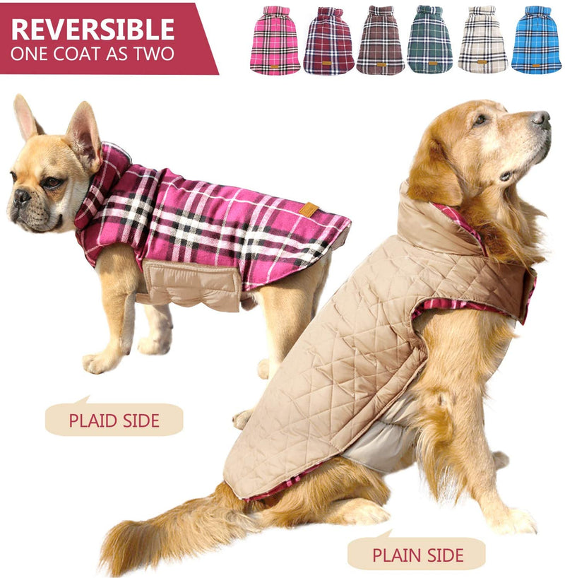 Cozy Waterproof Reversible British Style Plaid Dog Vest Winter Coat Warm Dog Apparel