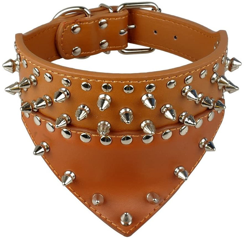 Dogs Kingdom 20"-26" Length Triangle Collar Design Spiked Silver Rivets Studded Leather Dog Collar Heavy Duty for Medium Large Breeds Pitbull Mastiff Boxer Bully