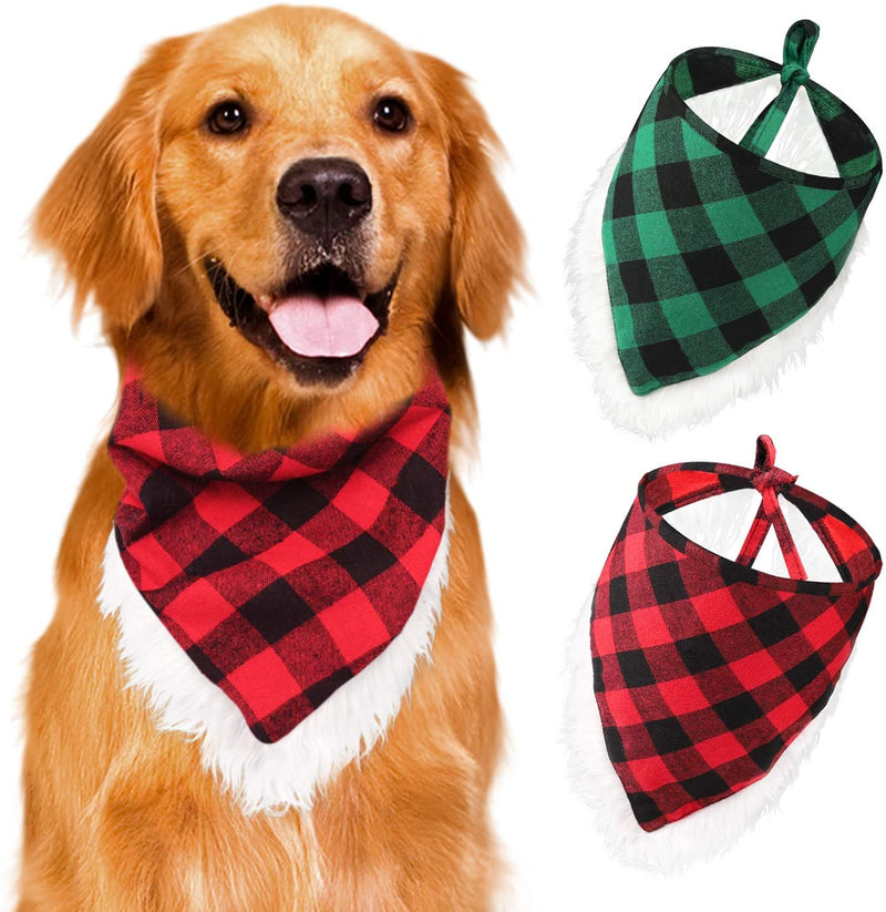 Dog Bandana Christmas Classic Plaid Pet Bandana Scarf Triangle Bibs Kerchief Set Pet Costume Accessories Decoration for Small Medium Large Dogs Cats Pets (S, Red Plaid + Green Plaid)