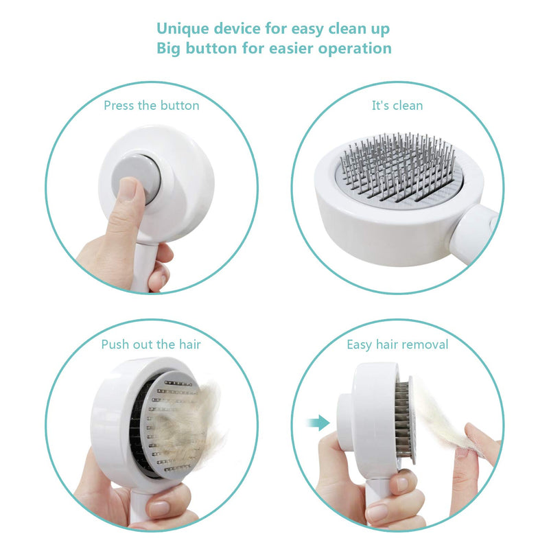 Pet Slicker Brush Self Cleaning Brush for Dogs Pet Comb for Grooming Deshedding Retractable Stainless Steel Pins Brush without Hurting Suitable for Curly & Thick Fur and Long Fur Dogs and Cats