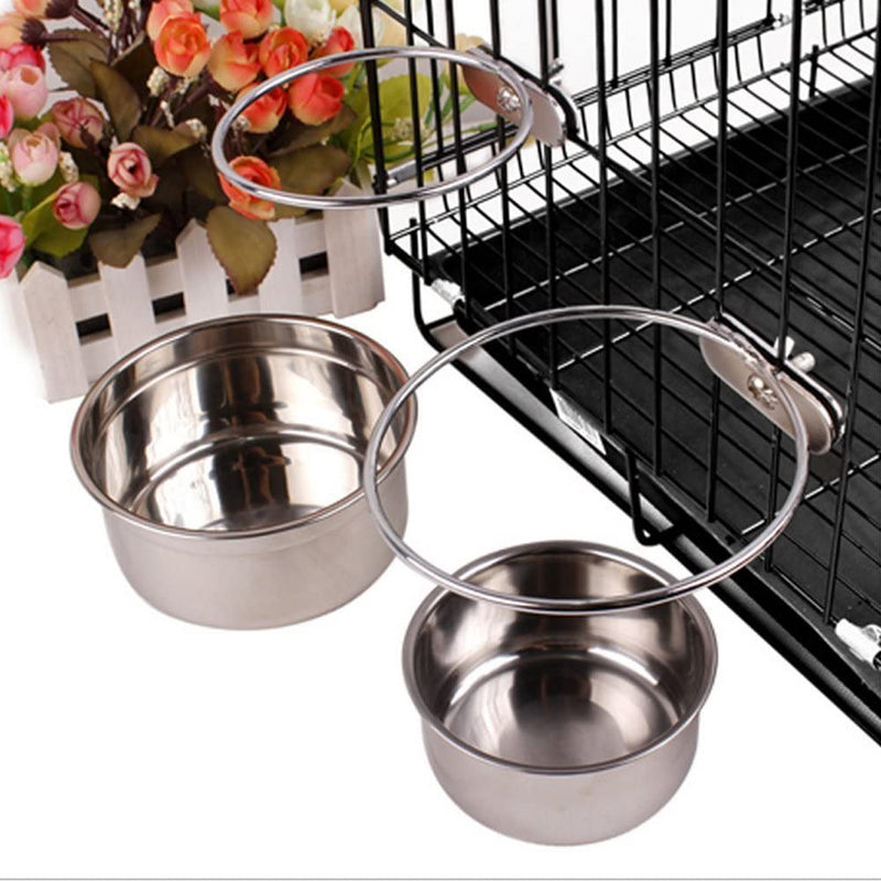 Pet Dog Coop Cups Stainless Steel Feeding Bowl with Clamp - Detachable Dog Cat Cage Kennel Hanging Bowl Metal Food Water Feeder