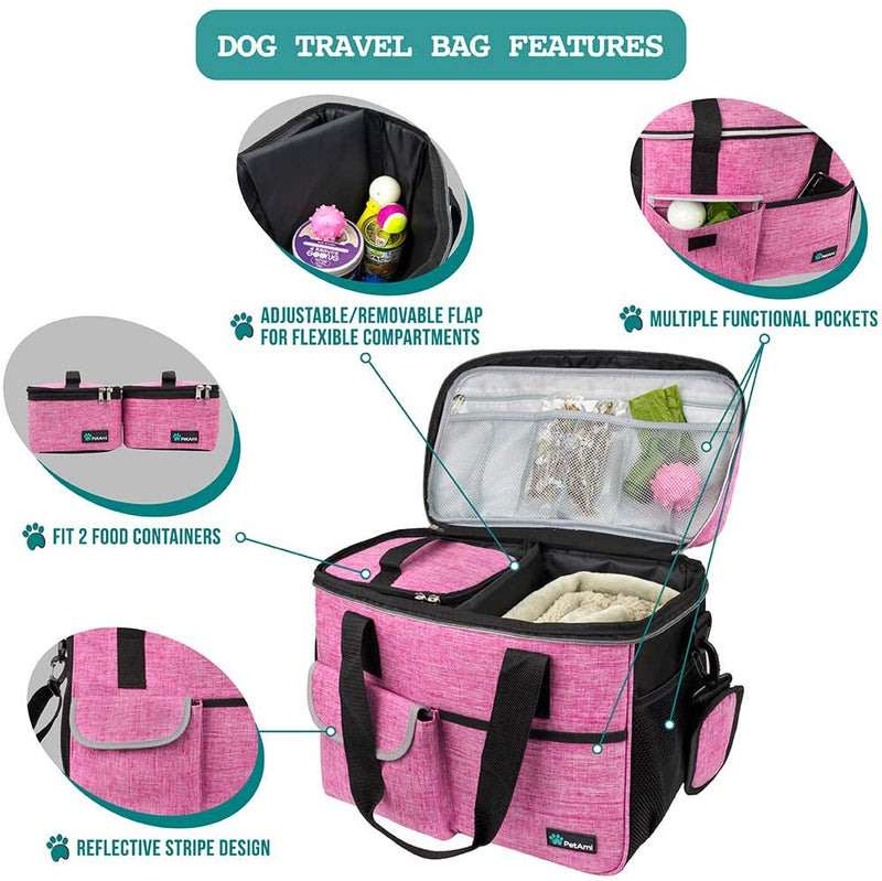 Dog Travel Bag | Airline Approved Tote Organizer with Multi-Function Pockets, Food Container Bag and Collapsible Bowl | Perfect Weekend Pet Travel Set for Dog, Cat