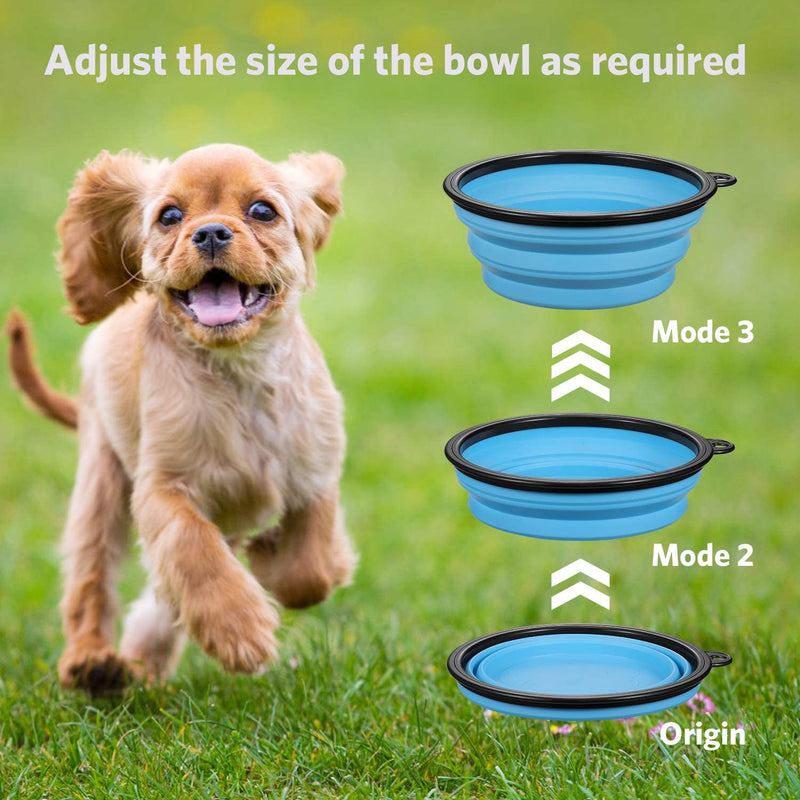 Dog Bowl Travel Portable Dog Bowl(12oz) Silicone Foldable Travel Bowl/Pet Food Bowl/Cat Water Bowl/Silicone Pet Expandable Bowls + Carabiners Per Set