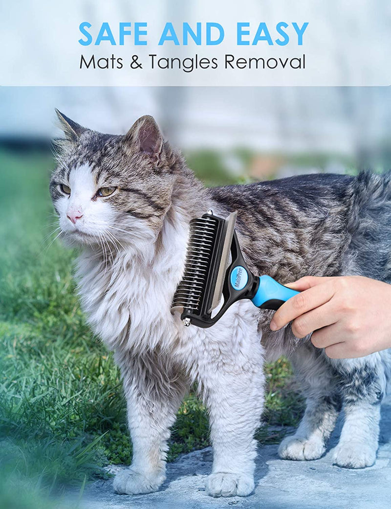 Pet Grooming Brush for Dogs/Cats, 2 in 1 Deshedding Tool & Undercoat Rake Dematting Comb for Mats & Tangles Removing, Reduces Shedding by up to 95%, Great for Short to Long Hair Small Large Breeds