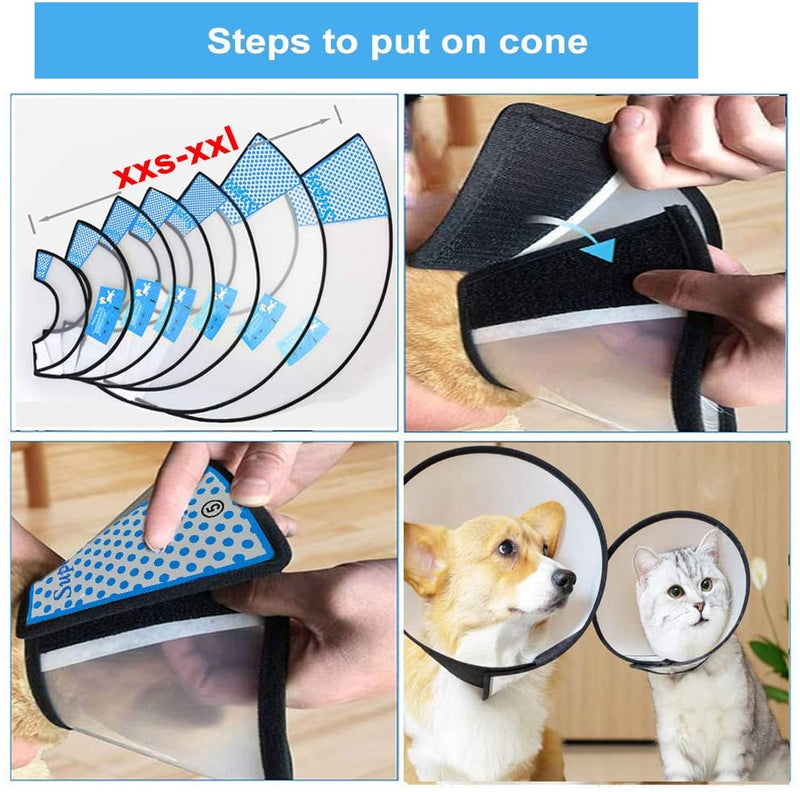 Dog Cone Adjustable Pet Cone Pet Recovery Collar Comfy Pet Cone Collar Protective Collar for After Surgery Anti-Bite Lick Wound Healing Safety Practical Plastic E-Collar for Dogs and Cats