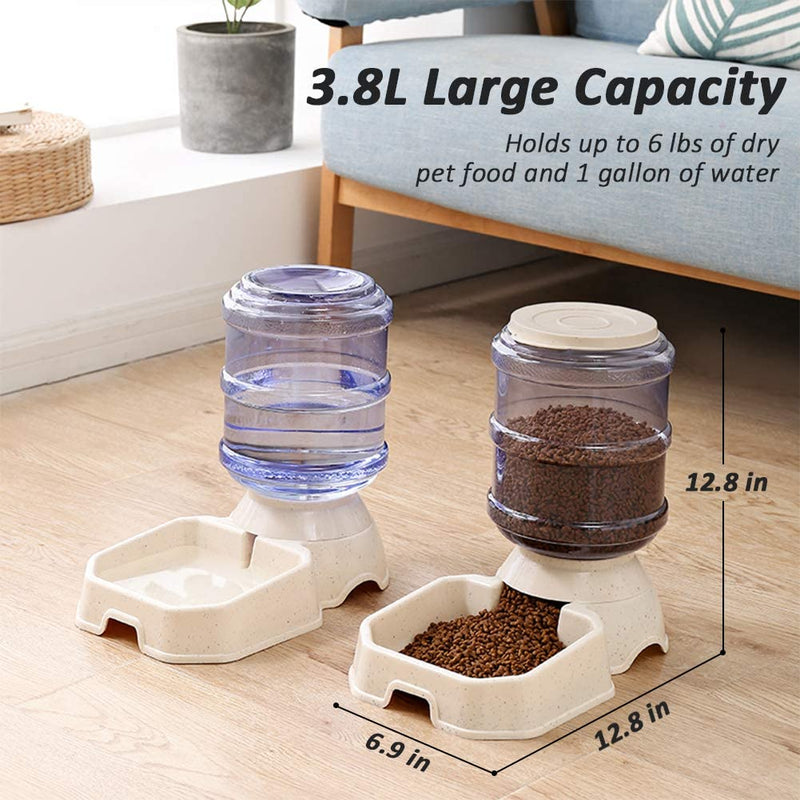 Pet Feeder and Water Food Dispenser Automatic for Dogs Cats, 100% BPA-Free, Gravity Refill, Easily Clean, Self Feeding for Small Large Pets Puppy Kitten Rabbit Bunny