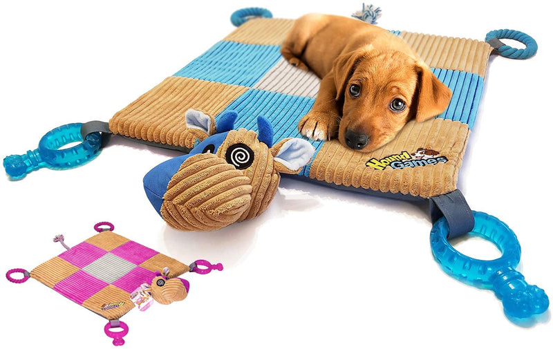 Puppy Toy Mat with Teething Chew Toys (20” x 20”) - Ropes, Squeaker Nose, Plush Padded Sleeping Mat – Durable and Machine Washable - Comfort and Fun, All-in-One