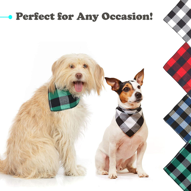 Dog Bandana 4 Pack - Cotton Bandanas Handkerchiefs Scarfs Triangle Bibs Accessories for Small Medium Large Dogs Puppies Pets, Black and White, Red, Green, Blue and Navy Blue