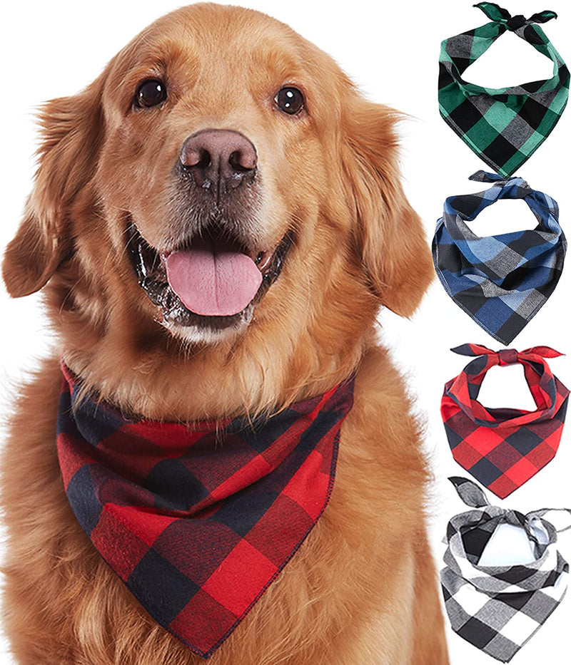 Dog Bandana 4 Pack - Cotton Bandanas Handkerchiefs Scarfs Triangle Bibs Accessories for Small Medium Large Dogs Puppies Pets, Black and White, Red, Green, Blue and Navy Blue