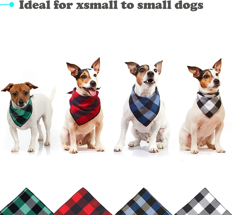 Dog Bandana 4 Pack - Cotton Bandanas Handkerchiefs Scarfs Triangle Bibs Accessories for Small Medium Large Dogs Puppies Pets, Black and White, Red, Green, Blue and Navy Blue