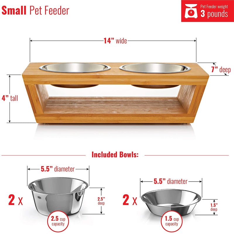 Dog and Cat Pet Feeder, Double Bowl Raised Stand Comes with Extra Two Stainless Steel Bowls. Perfect for Small Dogs and Cats