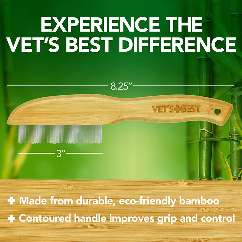 Flea Comb Real Bamboo with Contour Grip Handle for Dogs and Cats