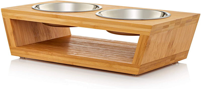 Dog and Cat Pet Feeder, Double Bowl Raised Stand Comes with Extra Two Stainless Steel Bowls. Perfect for Small Dogs and Cats