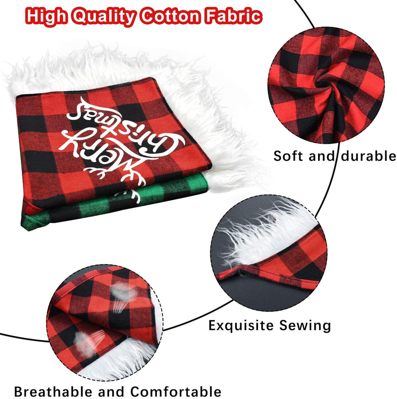 Dog Bandana, Christmas Classic Buffalo Plaid with White Plush Edges Printing Dog Bandana, Pets Scarf Triangle Bibs Kerchief Costume Accessories for Small Medium Large Dogs Cats Pets