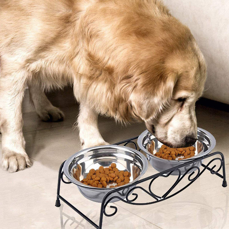 Stainless Steel Raised Pet Bowl wtih Double Dog Cat Food and Water Feeder Dish Retro Iron Elevated Stand