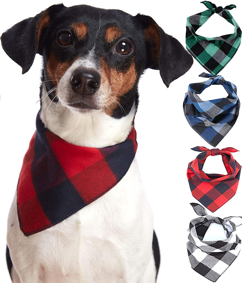 Dog Bandana 4 Pack - Cotton Bandanas Handkerchiefs Scarfs Triangle Bibs Accessories for Small Medium Large Dogs Puppies Pets, Black and White, Red, Green, Blue and Navy Blue