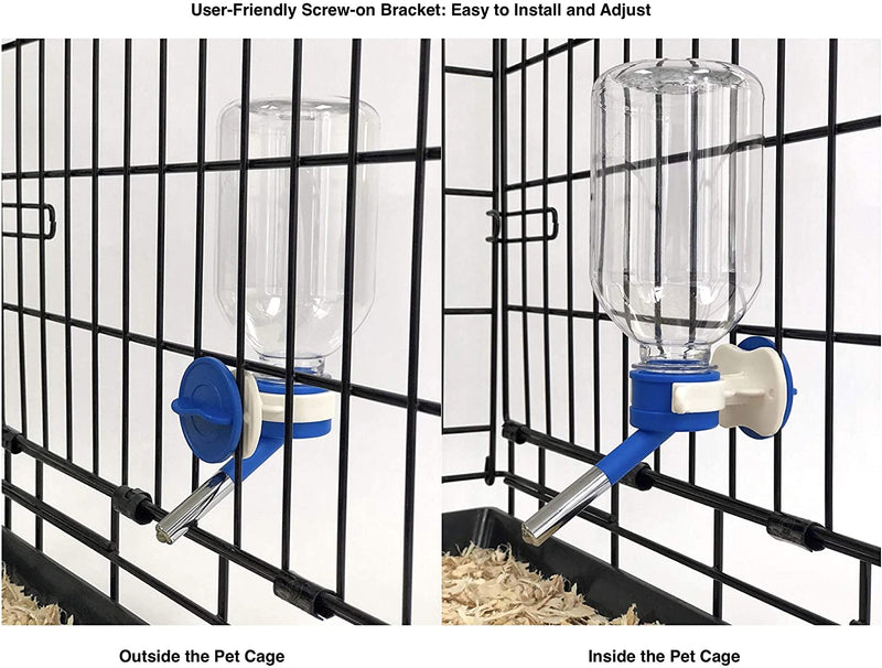 Small Animals Wire Cage Dispenser Waterer U.S Patent Leak-Proof Nozzle Pets Crate Drinker Bunny Rabbits Ferrets Hamsters Critters BPA-Free