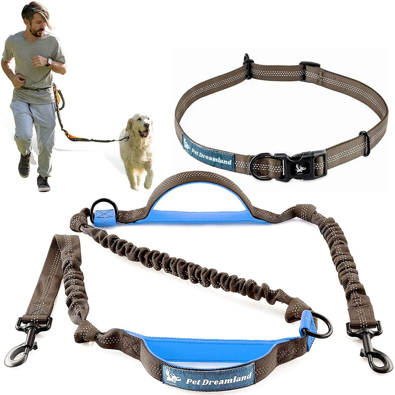 Pet Dreamland Hands Free Dog Leash for Running, Walking, Hiking, Cycling and Training. Bungee Harness, Adjustable Waist Belt, Single or Double Handle, Reflective Stitching. Small, Medium, Large Dogs