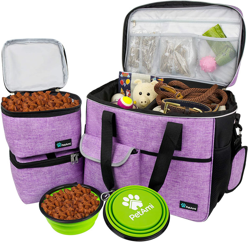 Dog Travel Bag | Airline Approved Tote Organizer with Multi-Function Pockets, Food Container Bag and Collapsible Bowl | Perfect Weekend Pet Travel Set for Dog, Cat